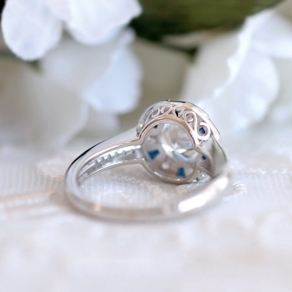 NEW 925 Silver Diamond Sapphire Art Deco Ring - Picture 5 of 5